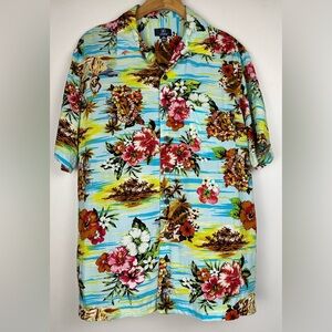 George Men’s Hawaiian Shirt Size M (38-40) Aloha Button Up Floral Tropical Luau